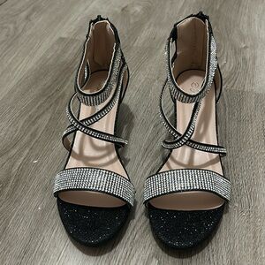 Black and Silver Rhinestone Dress Sandals